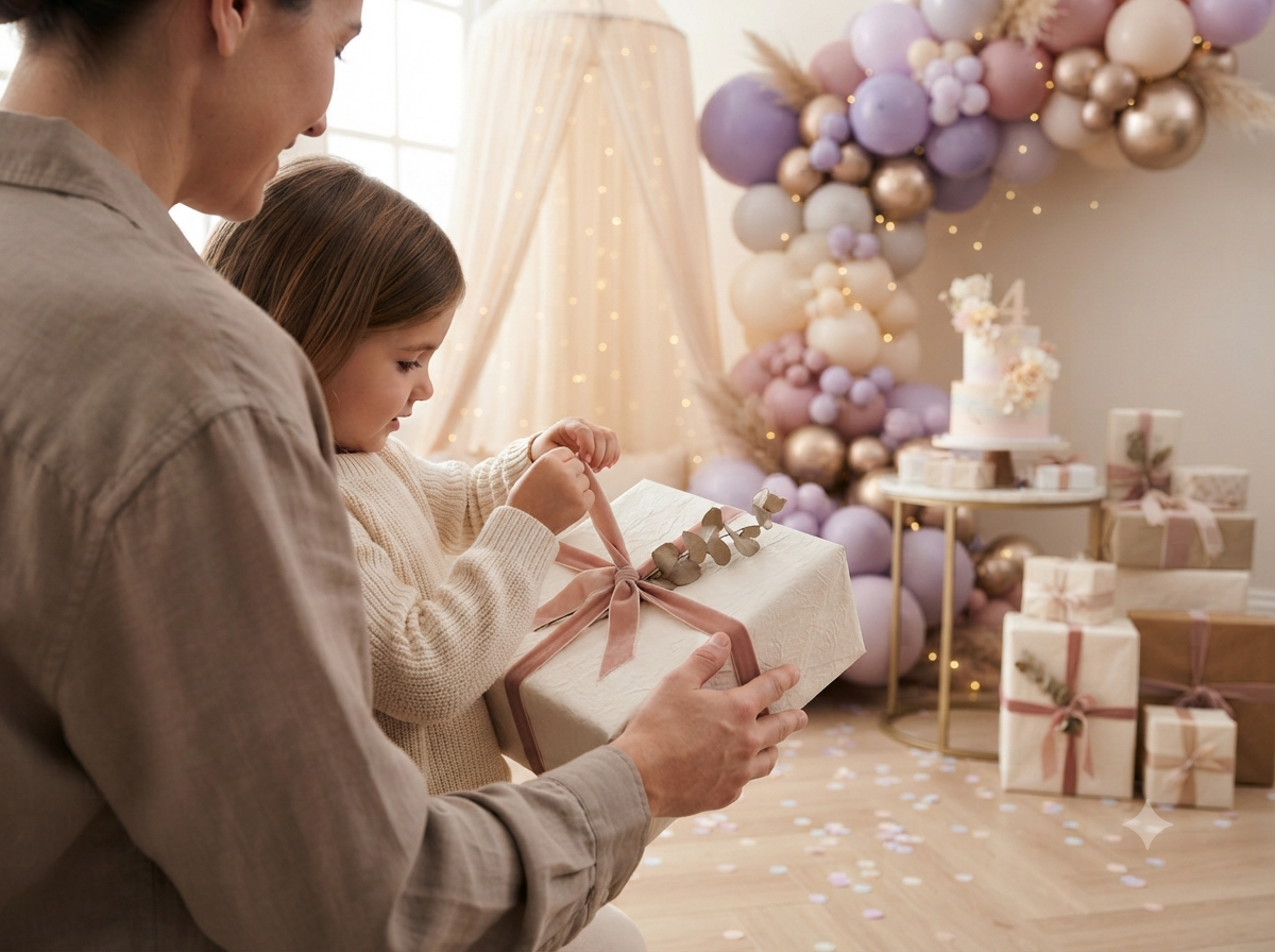 A child receiving a birthday surprise